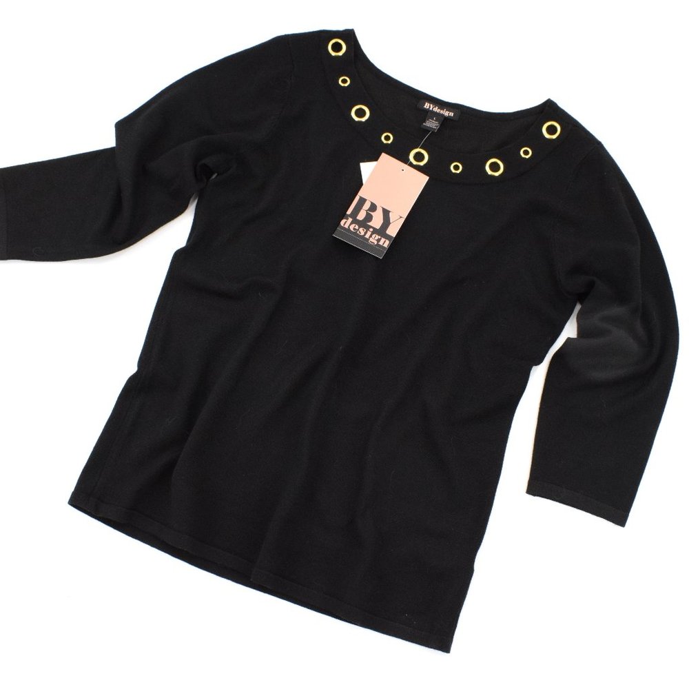 By Design Black Pullover with Grommet Trim L NWT
